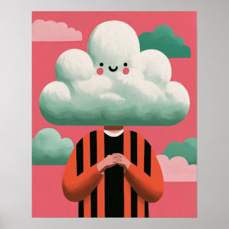 Surrealistische, eigenwillige Kunst mit Wolkenkopf Poster
