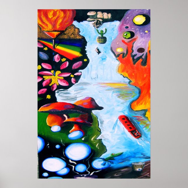 Surrealistische Fantasy Mushroom Wonderland Poster (Vorne)