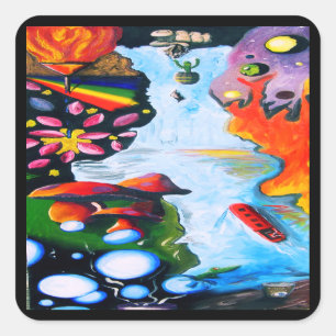 Surrealistische Fantasy Mushroom Wonderland Quadratischer Aufkleber