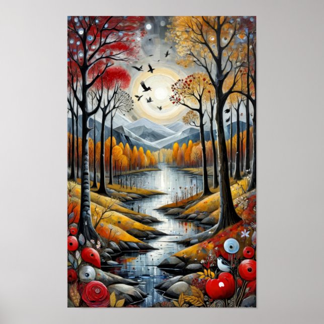 Surrealistische farbenfrohe Landschaft mit einem f Poster (Vorne)
