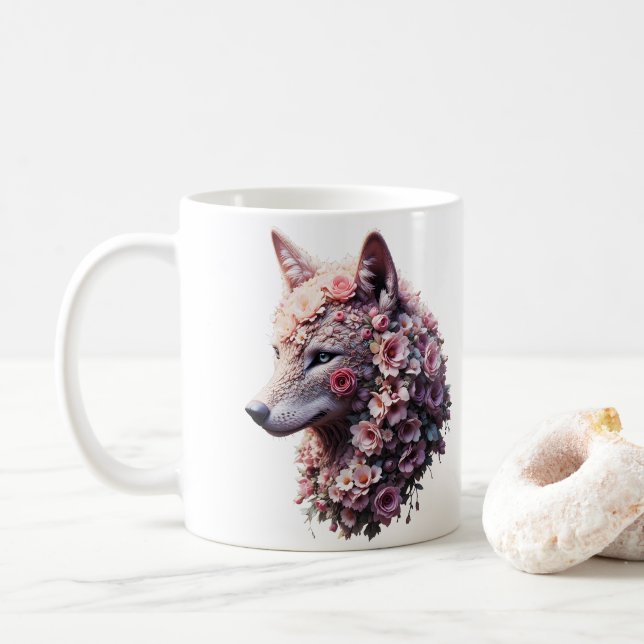 Surrealistische florale Fuchs-Dreamy-Fantasy-Illus Kaffeetasse (Mit Donut)