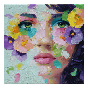Surrealistische Frau Blumen Augen Blütenblätter Wi Poster