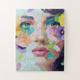 Surrealistische Frau Blumen Augen Blütenblätter Wi Puzzle