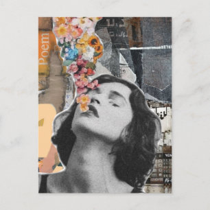 Surrealistische Frau Blumen Gedicht Collage Postkarte