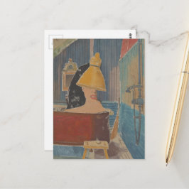 Surrealistische Frau in rustikaler Kupferbadewanne Postkarte