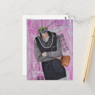 Surrealistische Frau mit Kolibri-Kopf Collage Postkarte