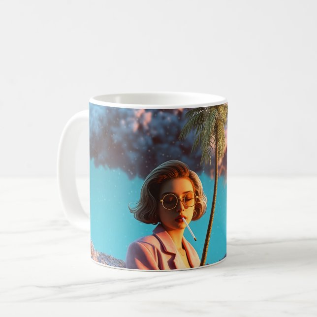 Surrealistische Frau mit Palme Kaffeetasse (Vorderseite Links)