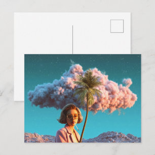 Surrealistische Frau mit Palme Postkarte