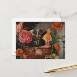 Surrealistische Frau rustikale Kupferbadewanne Blu Postkarte
