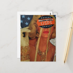 Surrealistische Frau weint goldene Tränen Collage Postkarte