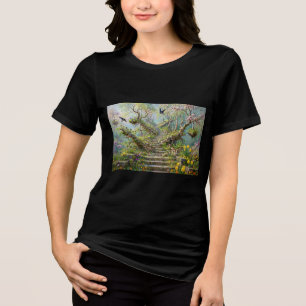 Surrealistische Frühlingsstiege schluckt Wildblume Tri-Blend Shirt