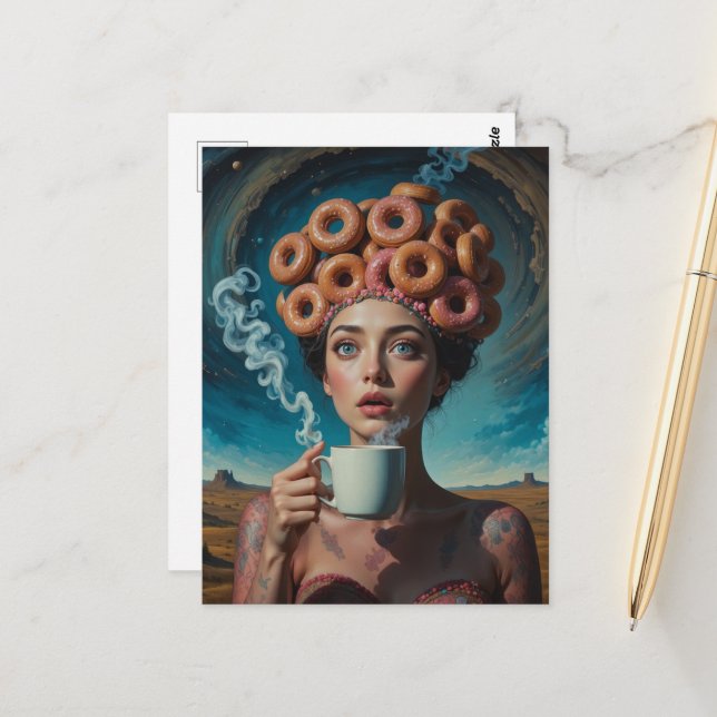 Surrealistische Frühstücks-Donuts Postkarte (Vorderseite/Rückseite Beispiel)