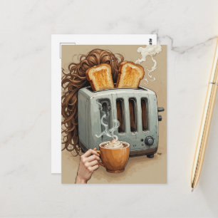 Surrealistische Frühstücksfrau Toaster Kopf mit Ka Postkarte