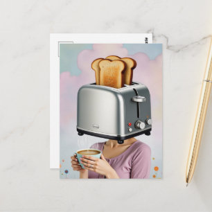 Surrealistische Frühstücksfrau Toaster Kopf Postkarte