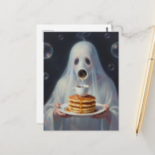Surrealistische Frühstückspfannkuchen-Geister mit  Postkarte