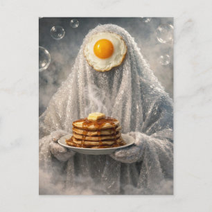 Surrealistische Frühstückspfannkuchen und Eier blu Postkarte