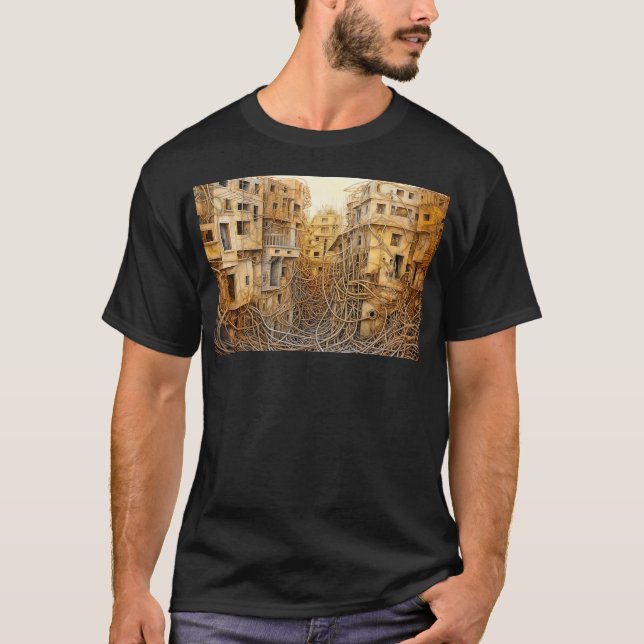 Surrealistische gezinkte Stadt T-Shirt (Vorderseite)
