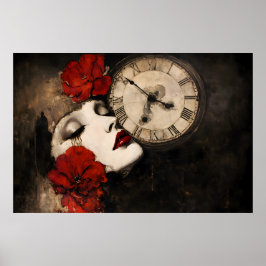 Surrealistische gothische Frau mit roten Mohnblume Poster