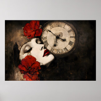 Surrealistische gothische Frau mit roten Mohnblume Poster