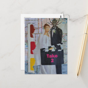 Surrealistische Hochzeitsdame und ein Spinnenbräut Postkarte