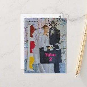 Surrealistische Hochzeitsdame und ein Spinnenbräut Postkarte