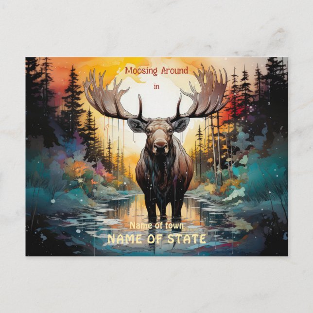 Surrealistische, in Wasser Stehende Elche Postkarte (Vorderseite)