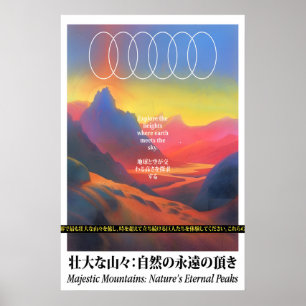 Surrealistische japanische Berge Kunst Druck Farb Poster