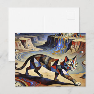 Surrealistische Katze Schmelzende Uhren Dali Picas Postkarte