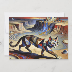 Surrealistische Katze schmilzt Uhren Dali Picasso Einladung