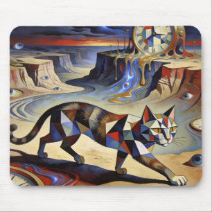 Surrealistische Katze schmilzt Uhren Dali Picasso  Mousepad