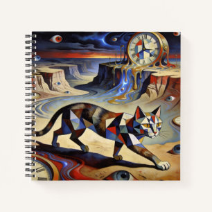 Surrealistische Katze schmilzt Uhren Dali Picasso Notizbuch