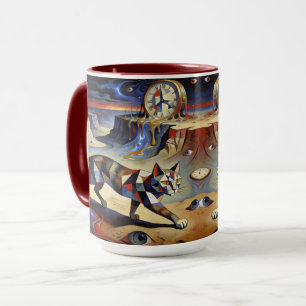 Surrealistische Katze schmilzt Uhren Dali Picasso Tasse