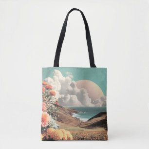 Surrealistische Küstenlandschaft mit Blumen und Wo