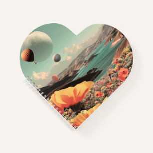 Surrealistische Landschaft mit Luftballons und Mon Notizbuch