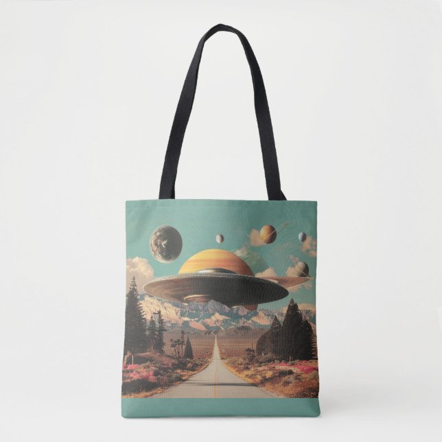 Surrealistische Landschaft mit Straße, UFO und Sat (Vorderseite)