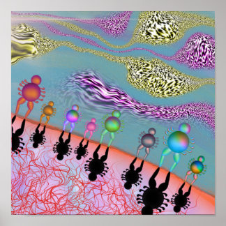 Surrealistische menschliche Figuren entlang einer  Poster