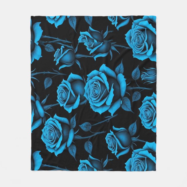 Surrealistische Neonblaue Rosen Fleecedecke (Vorderseite)