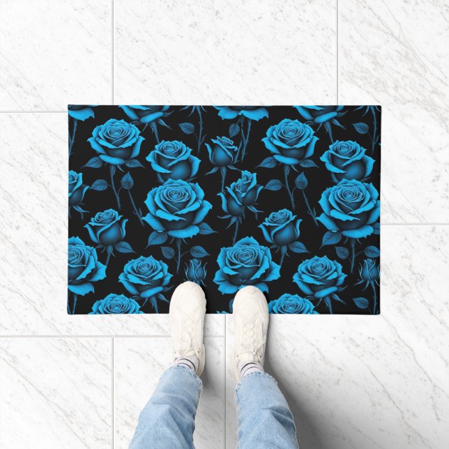 Surrealistische Neonblaue Rosen Fußmatte (Indoor)