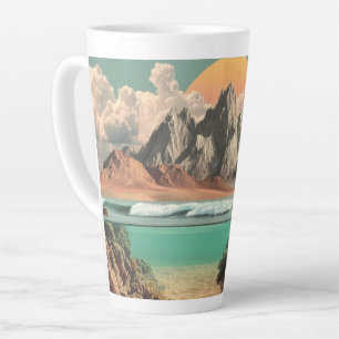 Surrealistische Ozean- und Berglandschaft mit Well Milchtasse