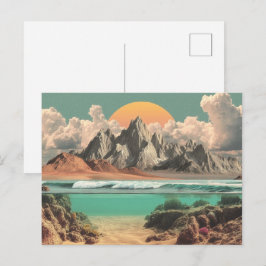 Surrealistische Ozean- und Berglandschaft mit Well Postkarte
