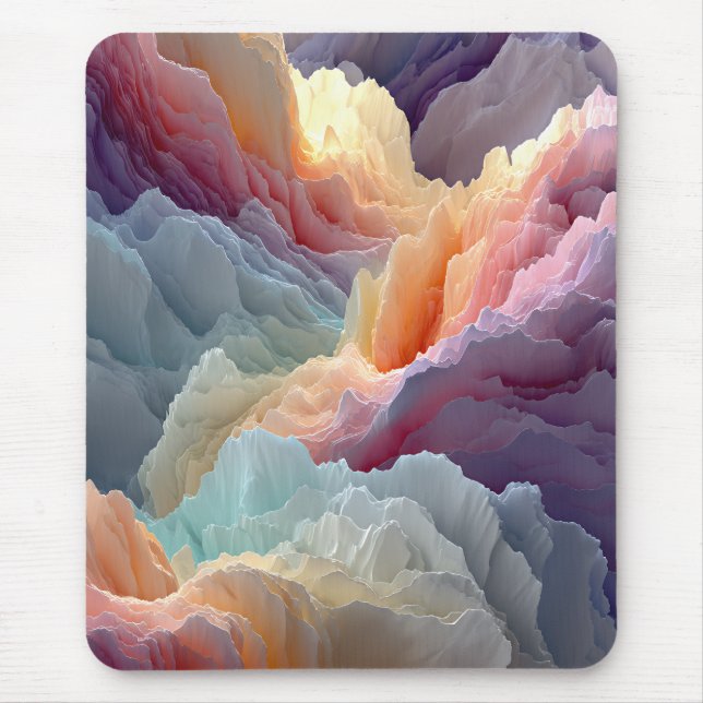 Surrealistische Pastell-Regenbogenberge Fantasy-La Mousepad (Vorne)