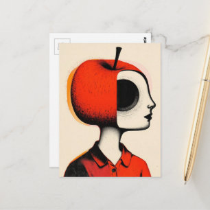 Sürrealistische Person mit einem Apfelkopf Postkarte