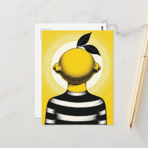 Sürrealistische Person mit einer Zitrone als Kopf Postkarte