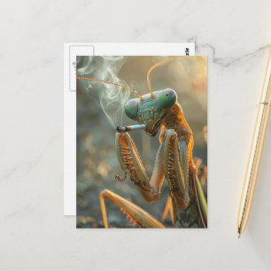 Surrealistische rauchende Gottesanbeterin Postkarte