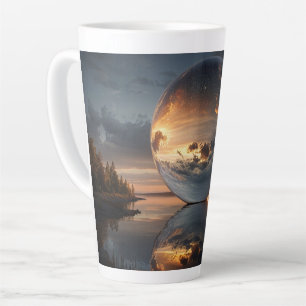 Surrealistische reflektierende Kugel mit Sonnenunt Milchtasse