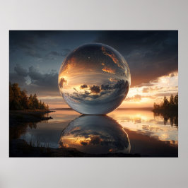 Surrealistische reflektierende Kugel mit Sonnenunt Poster