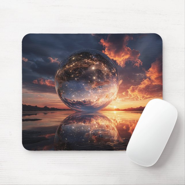 Surrealistische reflektierende Kugel mit Sternen Mousepad (Mit Mouse)