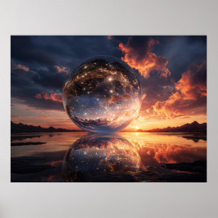 Surrealistische reflektierende Kugel mit Sternen Poster