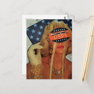 Surrealistische Retro-Frau weint goldene Tränen Co Postkarte
