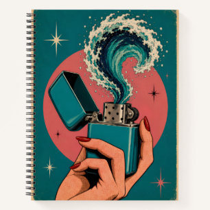 Surrealistische Retro-Pop-Art-Feuerzeug mit Ozeanw Notizbuch